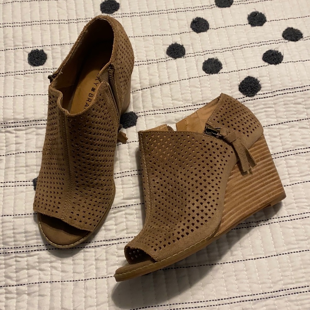Lucky Brand Tan Peep-Toe Ankle Booties